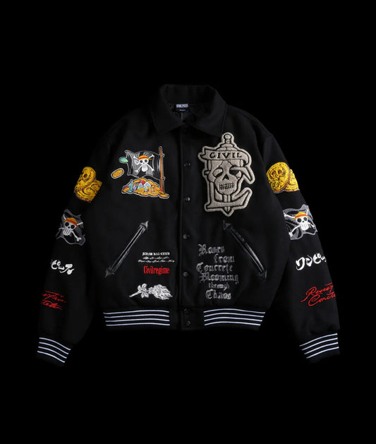 Civil Regime “One Piece” Collared Letterman Jacket