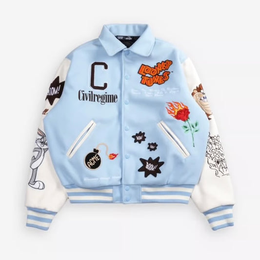 Civil Regime x Looney Toons Varsity Jacket- Blue