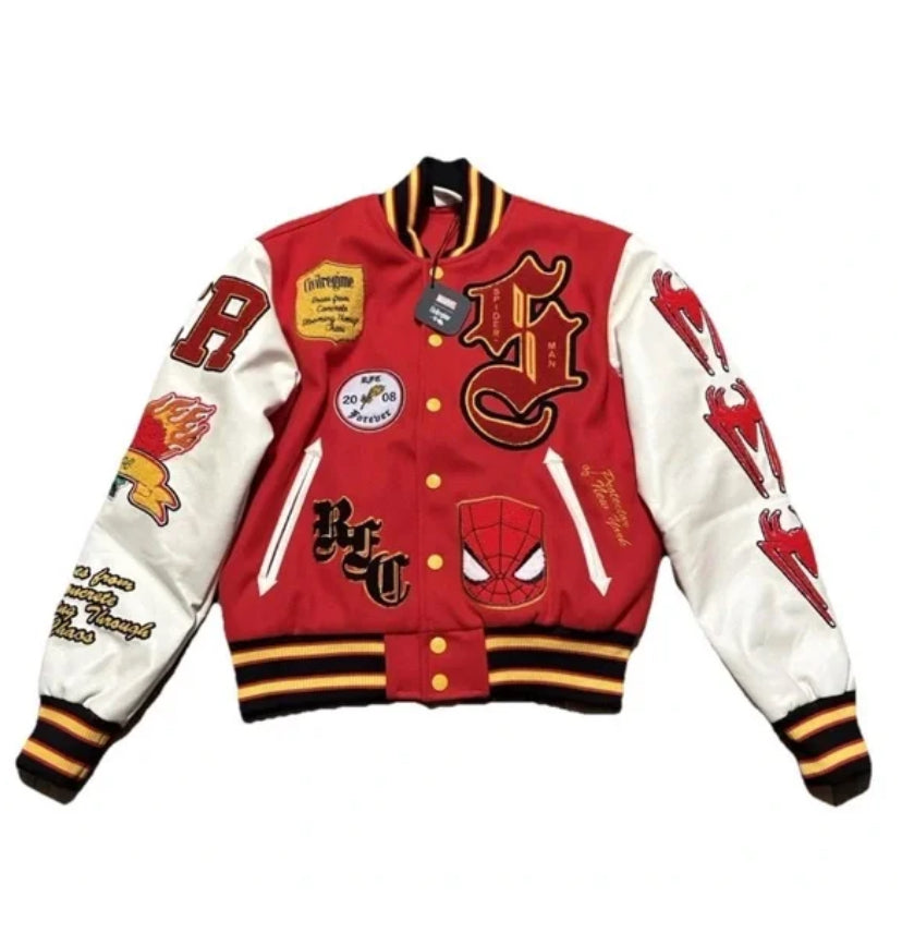Civil Regime “Spider-Man” Varsity Jacket- Red