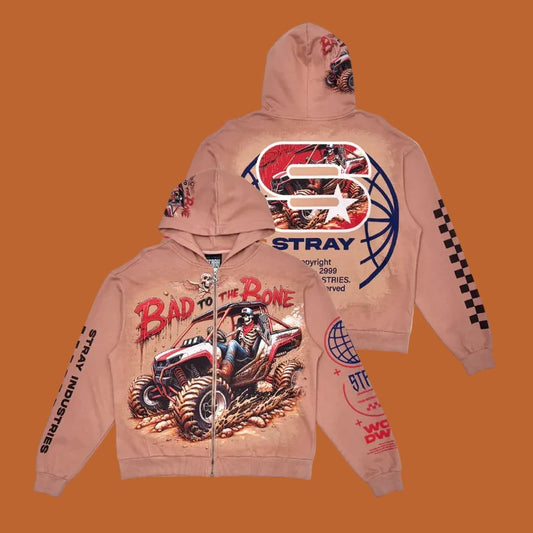 Stray “Bad to the Bone” Zip-up- Brown